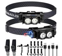 AXFEE 2PCS Lampe Frontale LED Ultra Puissante, Lampe Frontale Rechargeable USB, 600 Lumens Torche frontale avec 3 Modes D'éclairage, Torche frontale Étanche et Léger, pour Course, Pêche, Cyclisme
