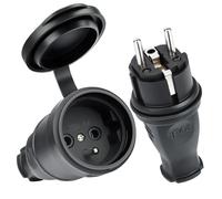 AXFEE 2PCS Paires de Fiches Schuko, Kit Schuko Fiche + Prise Femelle, Étanche IP44, 250V 16A Fiche Électrique en Caoutchouc Broche, fiche D'alimentation De Contact de Protection