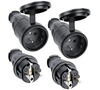 AXFEE 4PCS Paires de Fiches Schuko, Kit Schuko Fiche + Prise Femelle, Étanche IP44, 250V 16A Fiche Électrique en Caoutchouc Broche,fiche D'alimentation De Contact de Protection