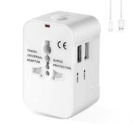 AXFEE Adaptateur Voyage Universel, Adaptateur Prise Universel avec 2 USB, Double Fusibles Adaptateur International vers USA, EU, UK, AUS, Plus de 150 Pays (Blanc)