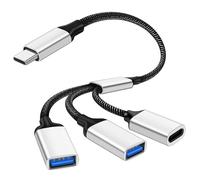 AXFEE Câble de Splitter Type c, 3 en 1 Mâle vers 3 USB 2.0 1Typec Tête de Femme Splitter, Adaptateur OTG Type C, Transfert de données Expander pour Mac,Xbox One, PS5, Laptop(Argent)