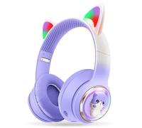 AXFEE Casque Audio Bluetooth 5.3 pour Enfants sans Fil avec Microphone HD/Lumières LED, Casque Cat Pliable, Bluetooth 5.3, Casque sans Fil et Filaire, pour Smartphone, Pad, Tablet, Kindle (Violet)