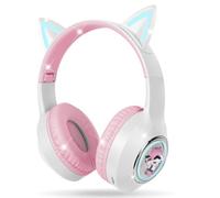 AXFEE Casque Audio Bluetooth sans Fil pour Enfants, Casque Cat Pliable avec LED Flash Lumières Glow, Casque Bluetooth 5.3 pour Enfants, sans Fil/Filaire, pour Ecole, Tablette, Téléphone(Blanc)