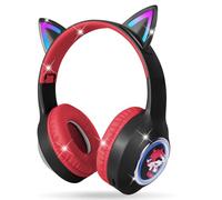 AXFEE Casque Audio Bluetooth sans Fil pour Enfants, Casque Cat Pliable avec LED Flash Lumières Glow, Casque Bluetooth 5.3 pour Enfants, sans Fil/Filaire, pour Ecole, Tablette, Téléphone(Noir)