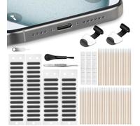 AXFEE Kit Poussière de Téléphone, 106 PCS Adhésive Bouchon Anti-Poussière avec Aiguille coincée, Tampons de Nettoyage et Pince à épiler Compatible pour Téléphone Tablette à Port Type C, Noir