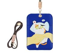 AXFEE Lanière porte-cartes créative en cuir synthétique Protection portable chat dessin animé Cordon amovible Convient homme femme Compatible