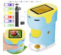 AXFEE Mini Microscope de Poche Portable 1000X, Écran 4K 2,0", Microscope Numérique Portable Rechargeable, Microscope de Poche avec Set de Diapositives, Carte Mémoire 32G, Caméra microscopique(Bleu)