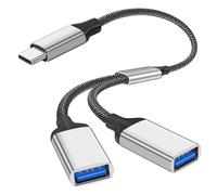AXFEE USB-C to USB Adapter,USB-C mâle vers 2 USB 2.0 Tête de Femme Splitter | 2 en 1 Charge du Cordon d'alimentation d'extension, Transfert de données Expander pour Car / Laptop / Mac / PC(Argent)