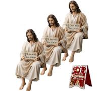 AXGCAA Figurine de Compagnon de Bureau en résine de Jésus, Statue de Jésus Je suis Toujours avec Vous, Figurine de Christ Assise Faite à la Main, Cadeau Religieux pour Les Amis de la Famille(3pcs)