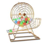 AXGCAA Roue de Bingo en métal, Machine à tirage de loterie avec poignée tournante en Bois, Jeu de Bingo pouvant contenir 200 Boules, pour fêtes et lieux de Divertissement(Gold,with 200 Balls)