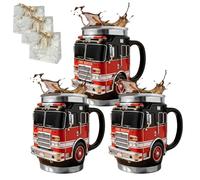 AXGCAA Tasse de secours en cas d'incendie - pour les plus courageux d'entre nous, tasse à café en acier inoxydable à double paroi en forme de camion de pompiers 3D avec couvercle anti-fuite(3 pcs)