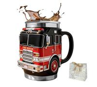AXGCAA Tasse de secours en cas d'incendie - pour les plus courageux d'entre nous, tasse à café en acier inoxydable à double paroi en forme de camion de pompiers 3D avec couvercle anti-fuite(1 pc)
