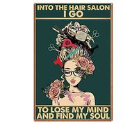 AXHNG Affiche vintage en aluminium avec inscription « In The Hair Salon I Go Lose My Mind Find Your Soul » - Décoration murale pour salon de coiffure - 20,3 x 15,2 cm