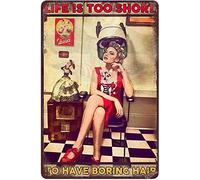 AXHNG Affiche vintage Yuantao en métal et aluminium pour coiffeur de coiffeur Life is Too Short to Have Boring Hair - 20,3 x 30,5 cm - Décoration murale
