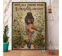 AXHNG Poster vintage Girl Guitar Not All Those Who Wander are Lost en métal aluminium 20,3 x 30,5 cm Décoration murale