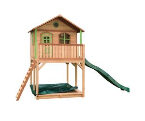 AXI Andy Maison Enfant avec Bac à Sable & Toboggan Vert | Aire de Jeux pour l'extérieur en marron & Vert | Maisonnette / Cabane de Jeu en Bois FSC