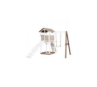 AXI Cabane de jeu Beach Tower – Toboggan blanc, balançoire & bac à sable – Marron/Blanc – Bois FSC