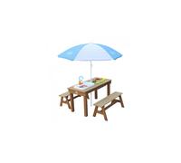 AXI – Table sable et eau Dennis – Couvercle, boîtes de rangement, parasol, jeu évier de cuisine – Bois marron