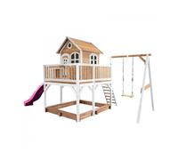 AXI Maisonnette enfant Liam – Bac à sable, balançoire & toboggan violet, marron/blanc, bois FSC