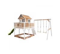AXI Aire de jeux Liam – Maisonnette bois FSC avec bac à sable, 2 balançoires et toboggan vert clair