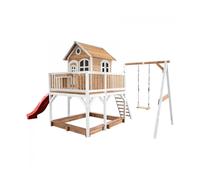 AXI Maisonnette Liam – Aire de jeux en bois FSC avec bac à sable, balançoire & toboggan rouge