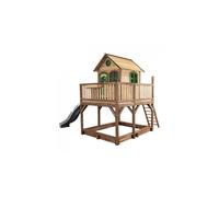 AXI Maisonnette Liam – Maison enfant en bois FSC avec bac à sable et toboggan gris, marron/vert