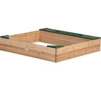 AXI Bac à sable Amy en bois avec bâche en marron & vert | Bac à sable avec couverture pour enfants avec banc, coins salon & espace de rangement | 115 x