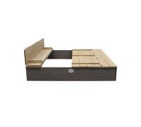 AXI Bac à sable Ella XL – Bois FSC pour enfants, 120×120 cm, gris et marron, avec couvercle et banc