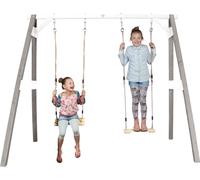 AXI Balançoire double en bois gris / blanc | Balançoire avec support pour 2 enfants| Support de balançoire pour le jardin