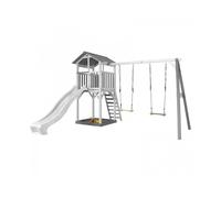 AXI Beach Tower Aire de Jeux avec Toboggan en blanc, 2 Balançoires & Bac à Sable | Grande Maison enfant extérieur en gris & blanc