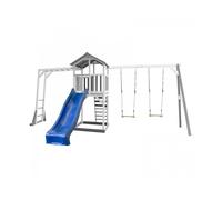 AXI Beach Tower Aire de Jeux avec Toboggan en bleu, Cadre d'escalade, 2 Balançoires & Bac à Sable | Grande Maison enfant extérieur en Gris & Blanc | Cabane de Jeu en Bois FSC