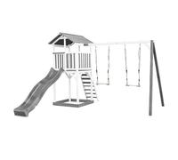 AXI Beach Tower Aire de Jeux avec Toboggan en Gris, 2 Balançoires & Bac à Sable | Grande Maison Enfant extérieur en Gris & Blanc | Cabane de Jeu en Bois FSC