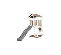 AXI Beach Tower Aire de Jeux avec Toboggan en gris & Bac à Sable | Grande Maison enfant extérieur en marron & blanc
