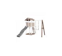 AXI Beach Tower Aire de Jeux avec Toboggan en gris, Balançoire & Bac à Sable | Grande Maison enfant extérieur en marron & blanc