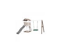 AXI Beach Tower Aire de Jeux avec Toboggan en gris, Balançoire Nid d'oiseau vert & Bac à Sable | Grande Maison enfant extérieur