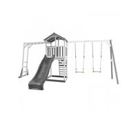 AXI Beach Tower Aire de Jeux avec Toboggan en gris, Cadre d'escalade, 2 Balançoires & Bac à Sable | Grande Maison enfant extérieur
