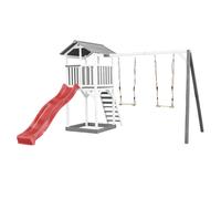 Axi Beach Tower Aire De Jeux Avec Toboggan En Rouge, 2 Balançoires & Bac À Sable | Grande Maison Enfant Extérieur En Gris & Blanc | Cabane De Jeu En Bois Fsc
