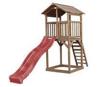AXI Beach Tower Aire de Jeux avec Toboggan en rouge & Bac à Sable | Grande Maison enfant extérieur en marron | Cabane de Jeu en Bois