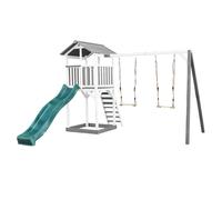 AXI Beach Tower Aire de Jeux avec Toboggan en Vert, 2 Balançoires & Bac à Sable | Grande Maison Enfant extérieur en Gris & Blanc | Cabane de Jeu en Bois FSC