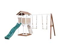 AXI Beach Tower Aire de Jeux avec Toboggan en Vert, 2 Balançoires & Bac à Sable | Grande Maison enfant extérieur en marron & Blanc | Cabane de Jeu en Bois FSC