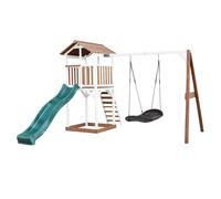 Axi Beach Tower Aire De Jeux Avec Toboggan En Vert, Balançoire Nid D'Oiseau Noir & Bac À Sable | Grande Maison Enfant Extérieur En Marron & Blanc | Cabane De Jeu En Bois Fsc