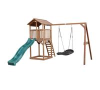 Axi Beach Tower Aire De Jeux Avec Toboggan En Vert, Balançoire Nid D'Oiseau Noir & Bac À Sable | Grande Maison Enfant Extérieur En Marron | Cabane De Jeu En Bois Fsc