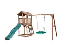 Axi Beach Tower Aire De Jeux Avec Toboggan En Vert, Balançoire Nid D'Oiseau Vert & Bac À Sable | Grande Maison Enfant Extérieur En Marron | Cabane De Jeu En Bois Fsc