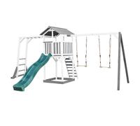 AXI Beach Tower Aire de Jeux avec Toboggan en Vert, Cadre d'escalade, 2 Balançoires & Bac à Sable | Grande Maison Enfant extérieur en Gris & Blanc | Cabane de Jeu en Bois FSC