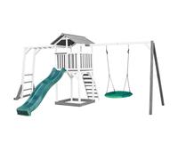 AXI Beach Tower Aire de Jeux avec Toboggan en Vert, Cadre d'escalade, Balançoire Nid d'oiseau Vert & Bac à Sable | Grande Maison Enfant extérieur en Gris & Blanc | Cabane de Jeu en Bois FSC