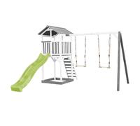 Axi Beach Tower Aire De Jeux Avec Toboggan En Vert Clair, 2 Balançoires & Bac À Sable | Grande Maison Enfant Extérieur En Gris & Blanc | Cabane De Jeu En Bois Fsc