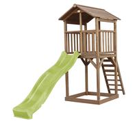 AXI Beach Tower Aire de Jeux avec Toboggan en Vert clair & Bac à Sable | Grande Maison enfant extérieur en marron | Cabane de Jeu en Bois FSC