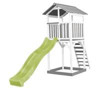 AXI Beach Tower Aire de Jeux avec Toboggan en Vert Clair & Bac à Sable Grande Maison Enfant extérieur en Gris & Blanc