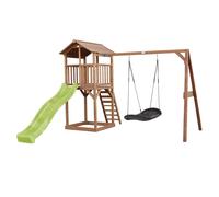 Axi Beach Tower Aire De Jeux Avec Toboggan En Vert Clair, Balançoire Nid D'Oiseau Noir & Bac À Sable | Grande Maison Enfant Extérieur En Marron | Cabane De Jeu En Bois Fsc