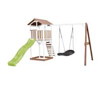 Axi Beach Tower Aire De Jeux Avec Toboggan En Vert Clair, Balançoire Nid D'Oiseau Noir & Bac À Sable | Grande Maison Enfant Extérieur En Marron & Blanc | Cabane De Jeu En Bois Fsc